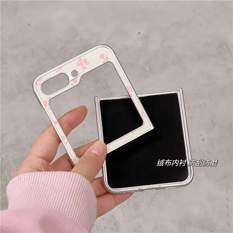 Чехол для Samsung Galaxy Z Flip 3 4 5, Z Flip5 ZFlip5 Ins, браслет с цветочным принтом и гальваническим покрытием из овечьей кожи, противоударный чехол