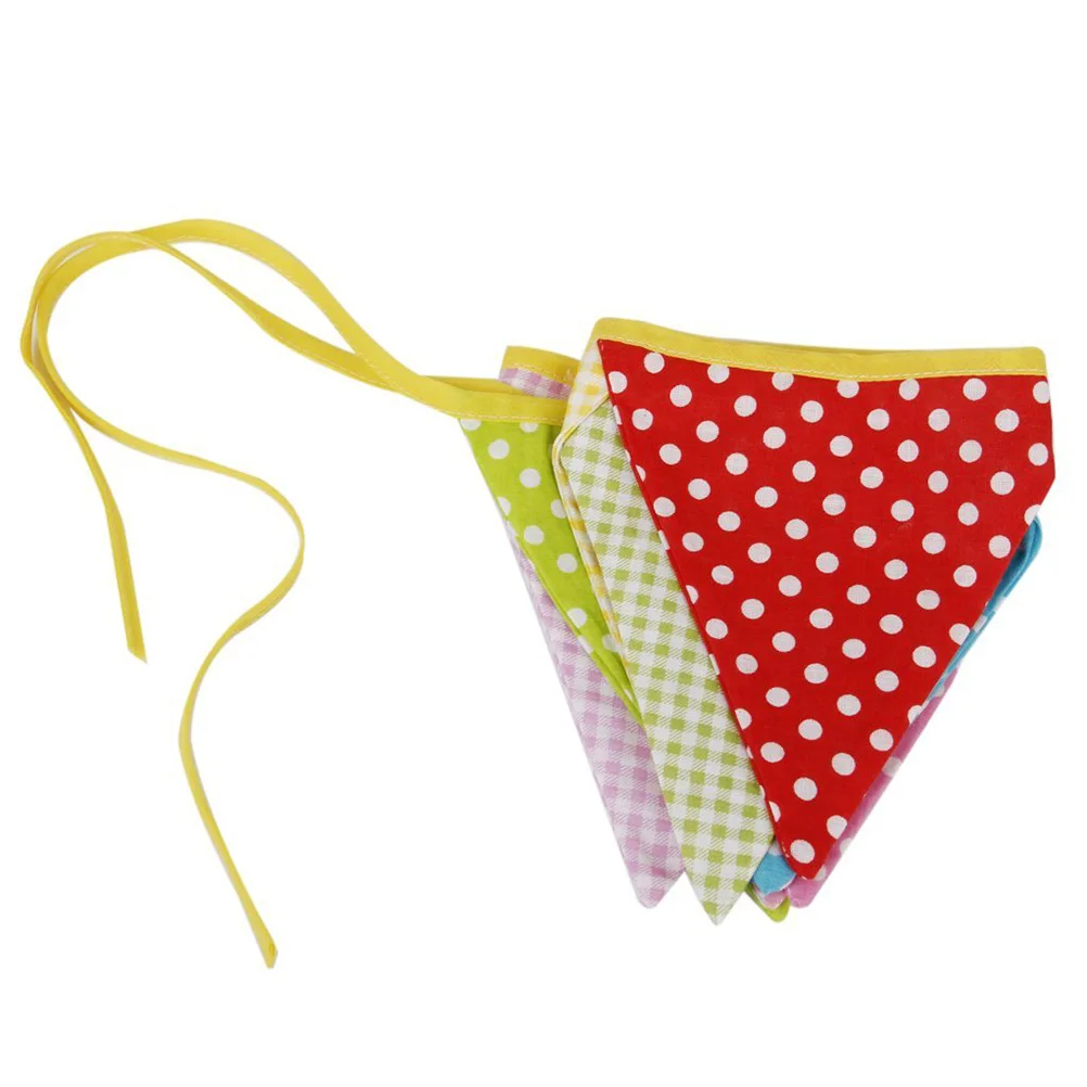 

12 Pcs Cotton Triangle Banner 14 5x14 5cm Dotted Pattern Overlocked Flags Party Wedding Decoration Bunting 2 2m Long