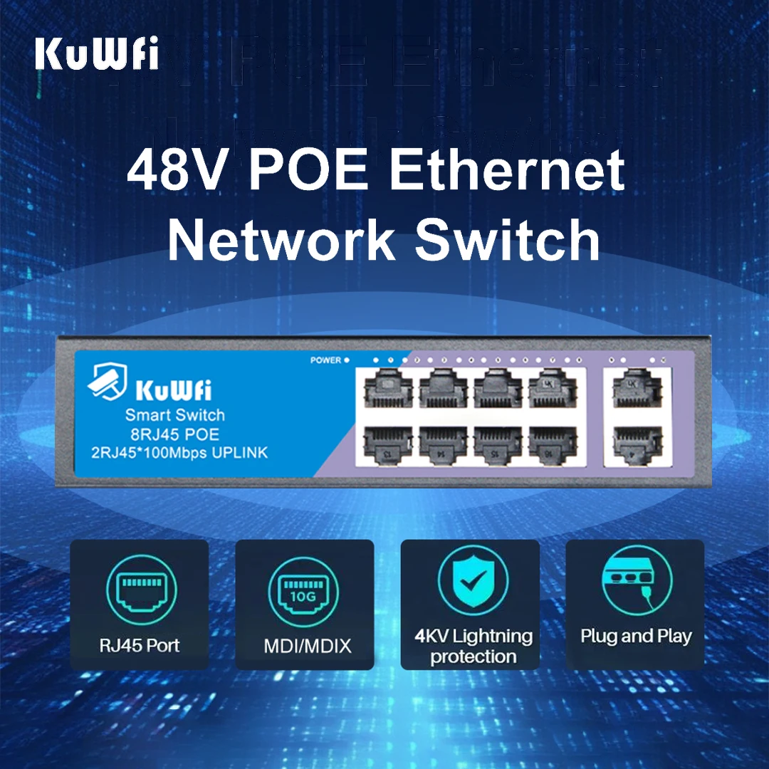 Kuwfi-イーサネットネットワークスイッチ、アップリンクポート、インターネットスプリッター、プラグアンドプレイ、2gbps、8ポート、100mbps、10ポート、100mbps