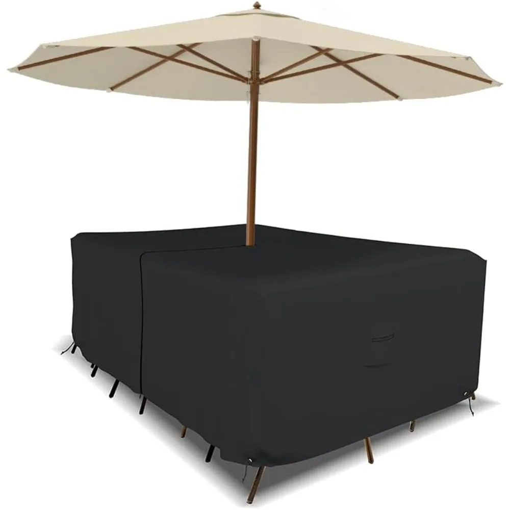

Rectangle Table & Chair Set Cover, Umbrella Hole, 12 Oz Waterproof UV & Weather Resistant, Patio Lawn Garden Backyard