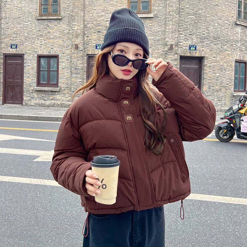 

Winter Jackets New Women's Loose Short Cotton Padded Jackets Stand Collar Long Sleeve Fashion Commute Coats Female Bread Clothes
