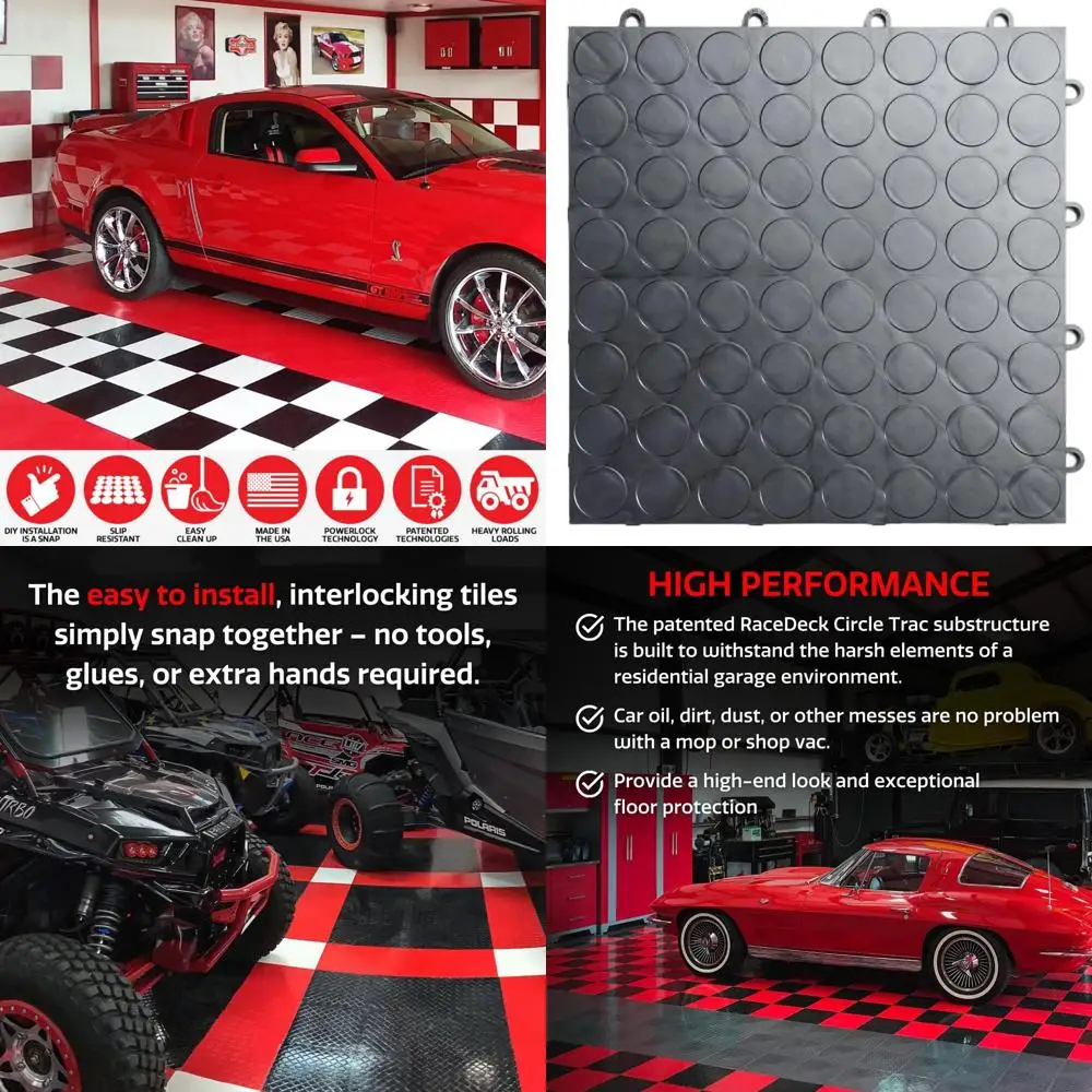 

Соединяющиеся противоскользящие плитки для пола гаража, прочный сополимер, простая установка, графитовый цвет (12 штук, 30x30 см)