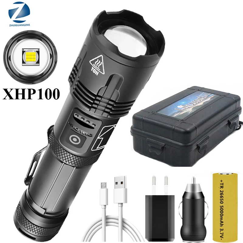 XHP100 9 코어 Led 손전등 전원 은행 기능 토치 Usb 충전식 18650 또는 26650 배터리 줌이 가능한 알루미늄 합금 랜턴