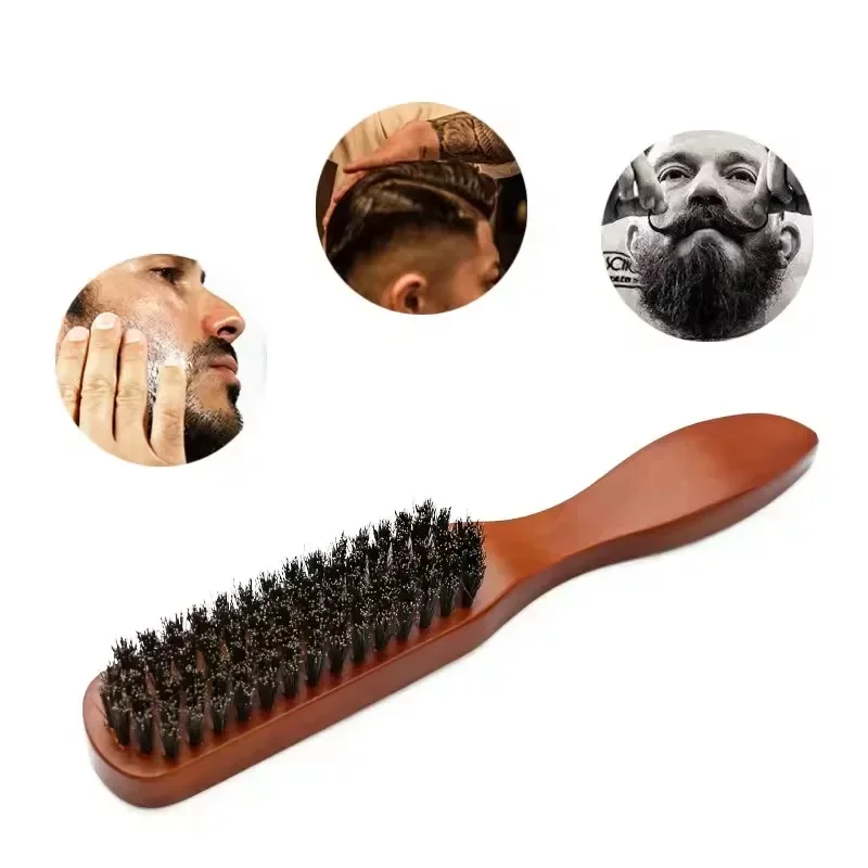 ไม้ Handle Boar Bristle แปรงทําความสะอาด Hairdressing แปรงเครา Anti Static ตัดผมผมจัดแต่งทรงผมหวีเครื่องมือโกนหนวดสําหรับชาย