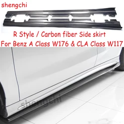 W117 R Style Carbon Fiber Side Skirt For Benz A & CLA Class W176 C117 A220 A250 CLA180 CLA45 AMG Sport Side Bumper Extensions