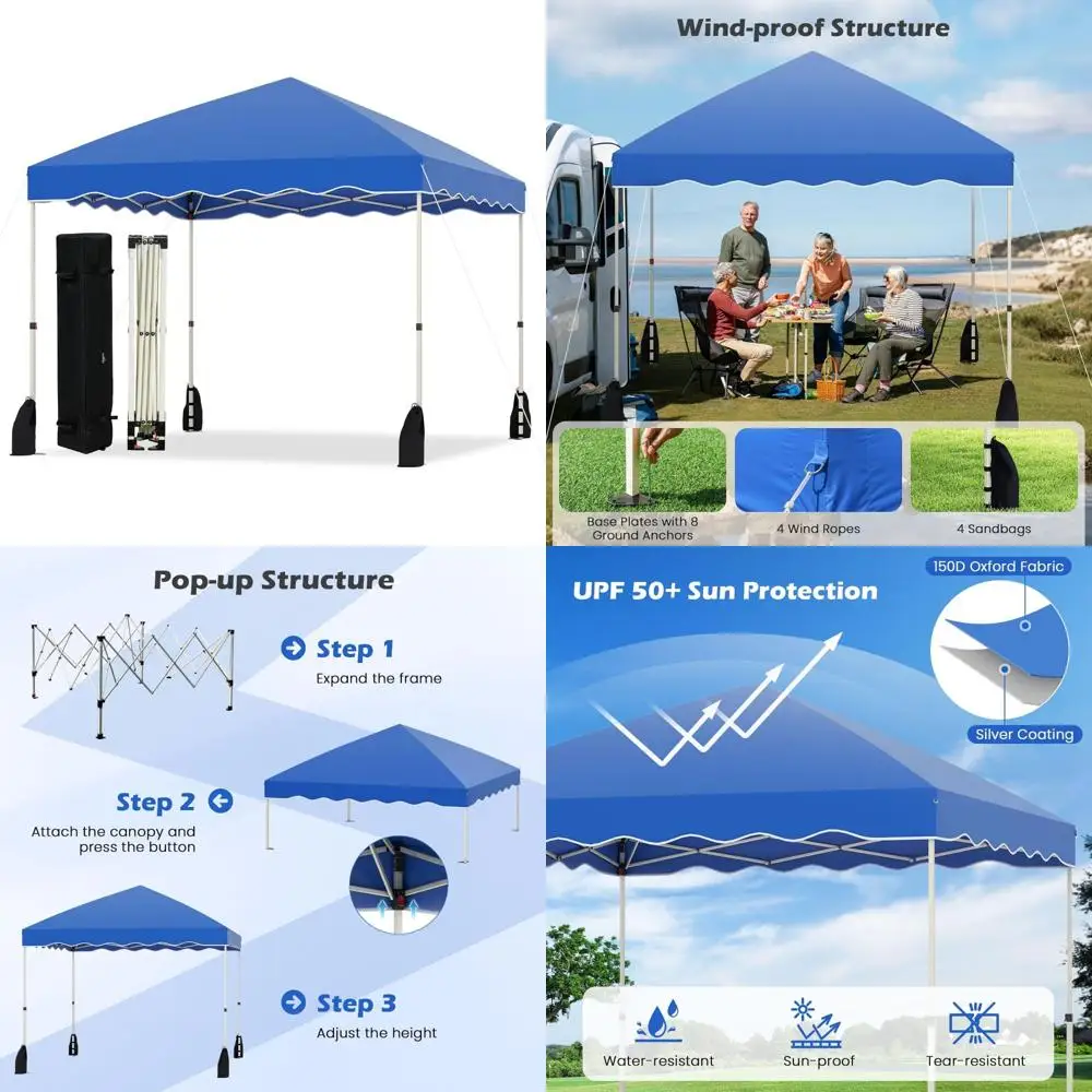 

10x10 Instant Pop Up Canopy Tent with Wheeled Bag, UPF50+, Easy Setup, 8 Stakes, 4 Anchors, 4 Wind Ropes, 4 Sandbags for Outdoor