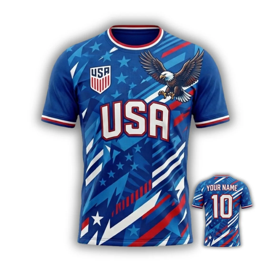 USA 3D Soccer Jersey Personalized Name & Number Fan Shirt , Unisex Sublimation Gift for Men Women