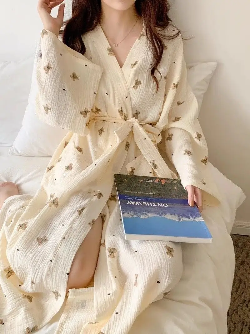 

Spring Autumn New Long Sleeve Pajamas Women's Cartoon Bear Long Bathroom Home Clothes Dressing Gowns Woman Cute Sleepwear Pijama