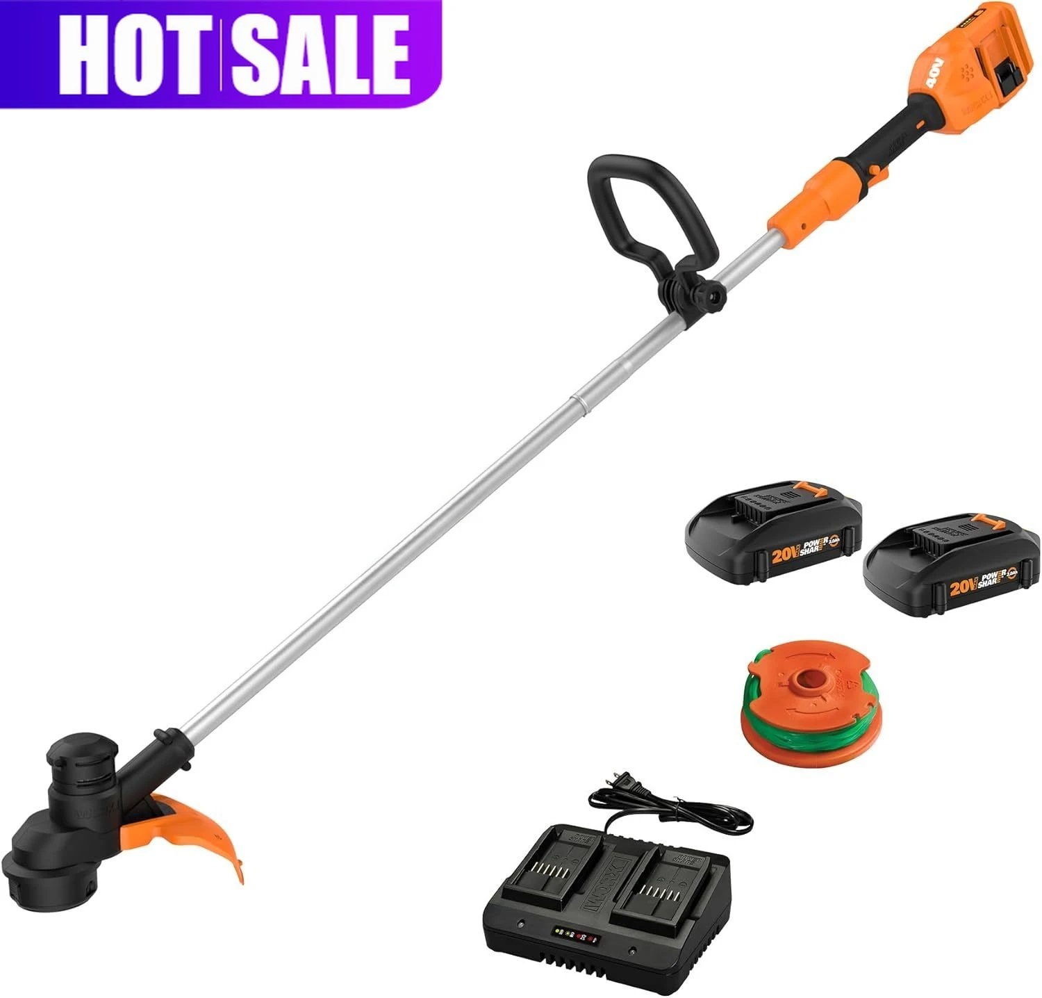 

13-дюймовый электрический триммер для травы с двойной режущей головкой, 40В, с автоматической подачей лески