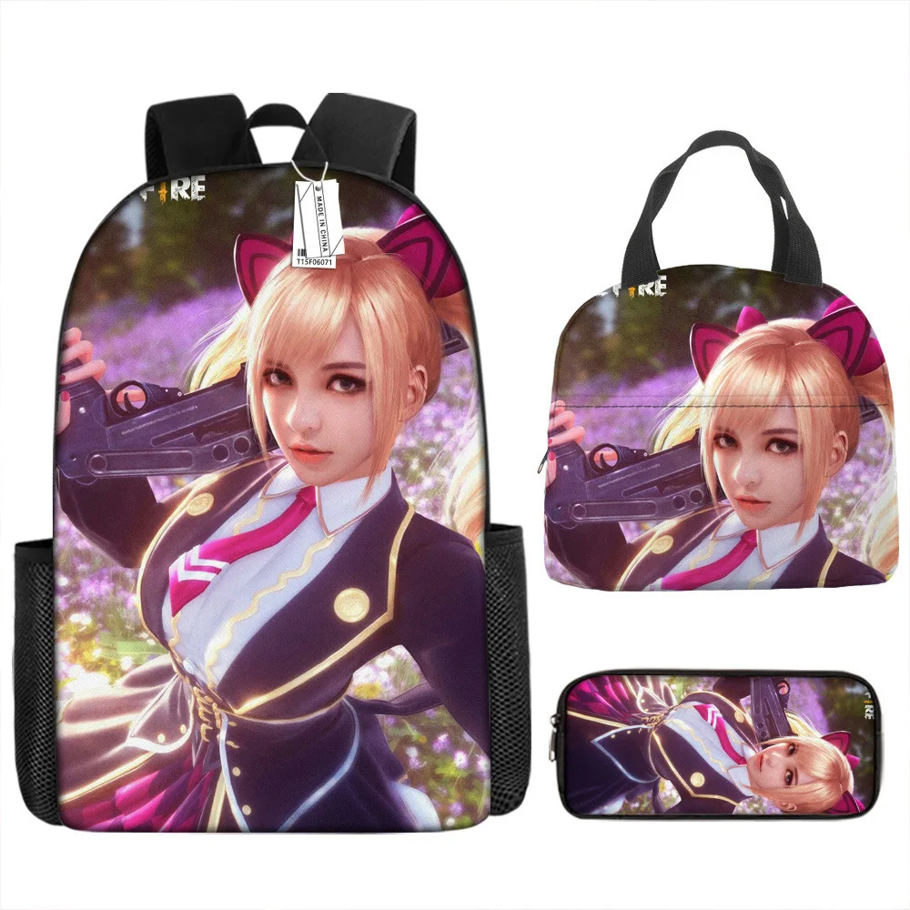 

Cartoon Popular Funny Novelty Free Fire 3D Print 3pcs/Set Student School Bags Laptop Daypack Backpack Lunch bag Pencil Case