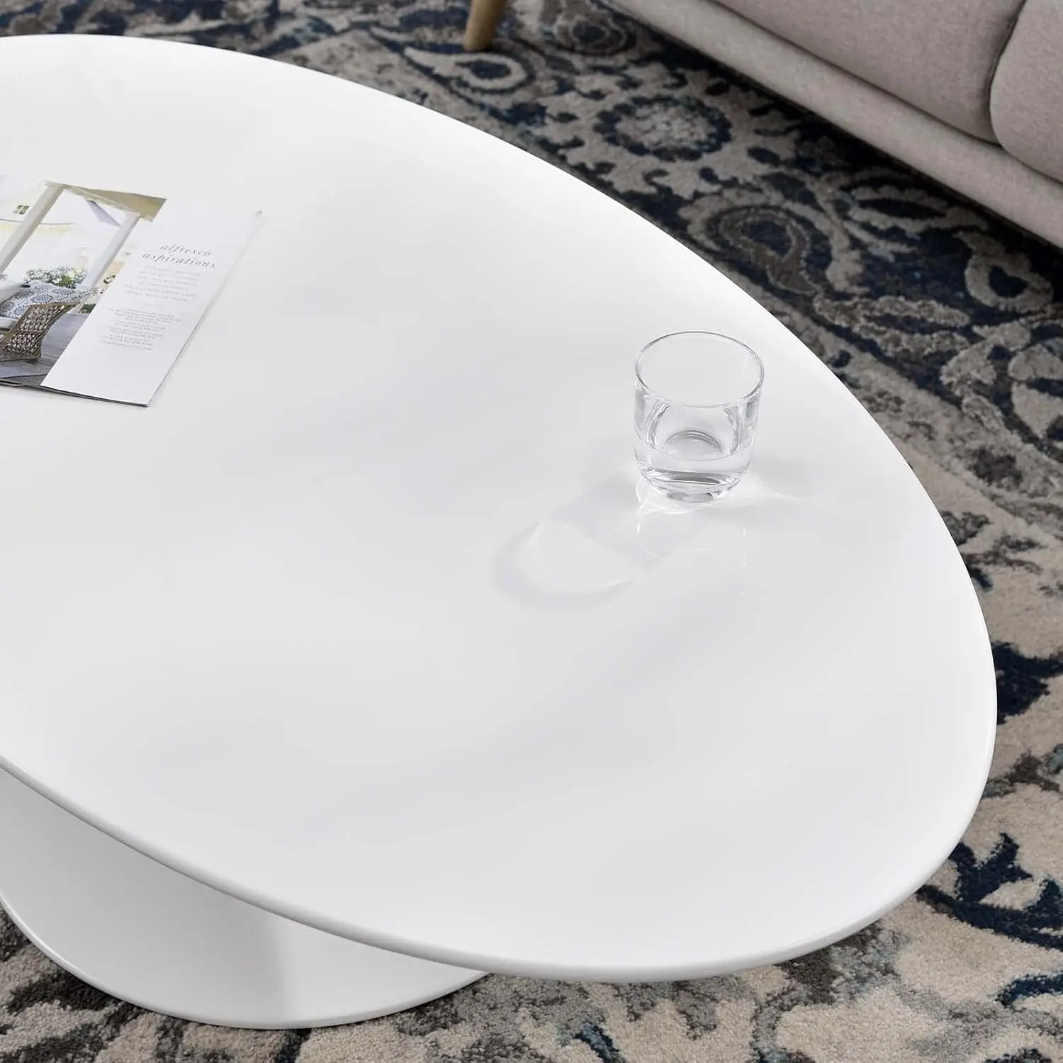 Lippa Mid- Modern 48"" Oval Coffee Table In White