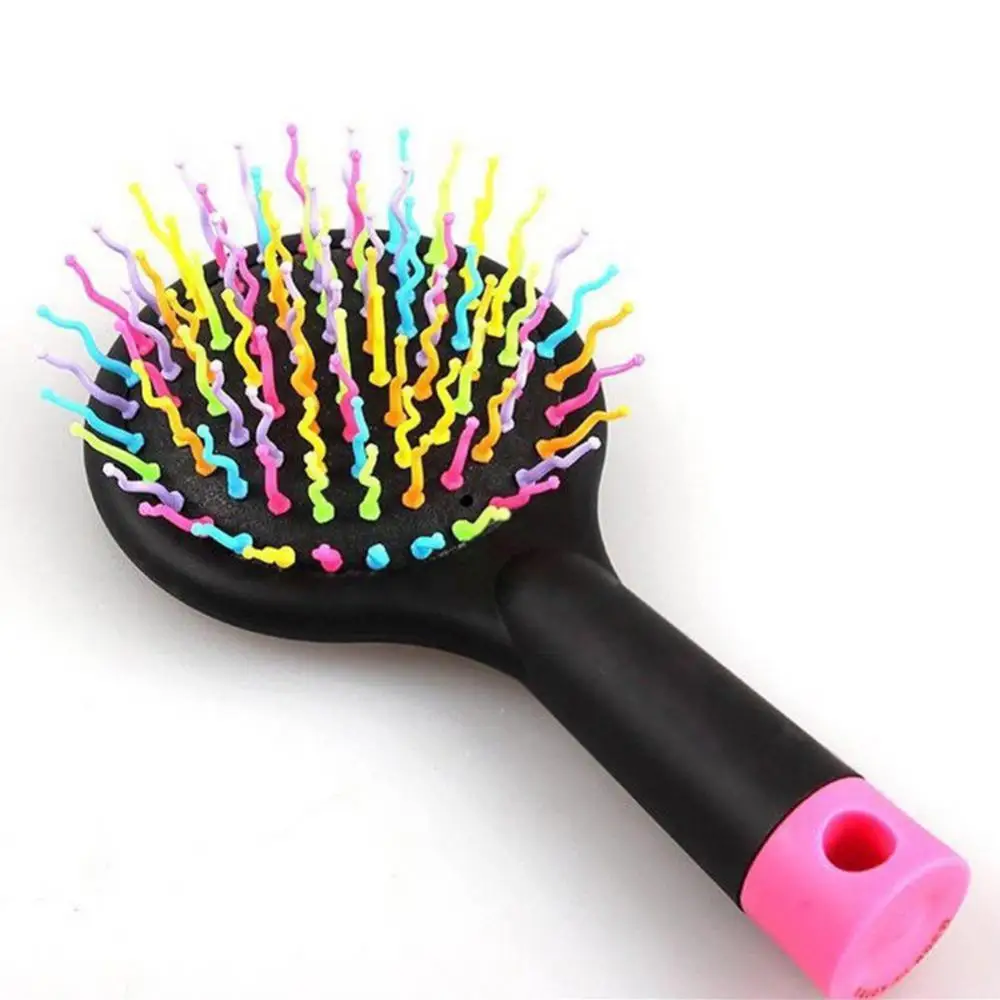 Comb 2 in 1 Girl Rainbow S-Curl Wave Brush Mirror Anti-static Massage Hairbrush