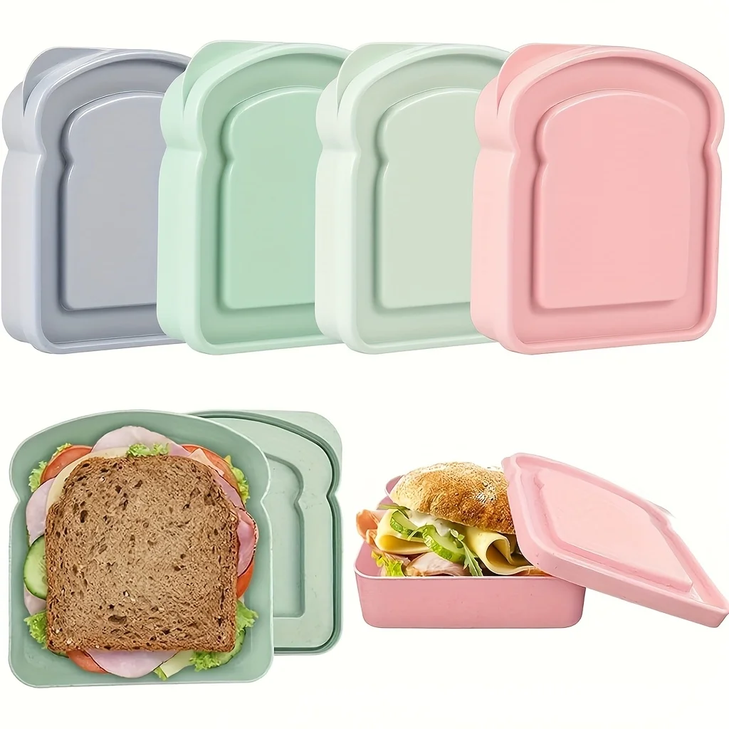 Contenedor para Sándwiches, Lonchera de Plástico con Forma de Tostada y Tapa, Apta para Microondas y Lavavajillas, Caja de Almacenamiento de Alimentos para Familias y Adultos