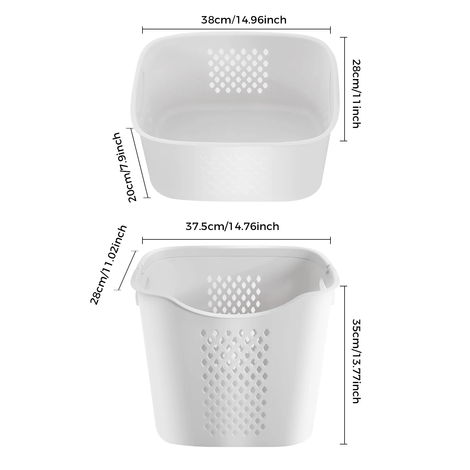 3 Tier Rolling Laundry Hamper, 43cm x 33cm x 109cm White PP Injection Frame 4 Swivel Casters 2 Brake Wheels Hollow Vent Basket Detachable Compartment Household Garment Sorting Trolley