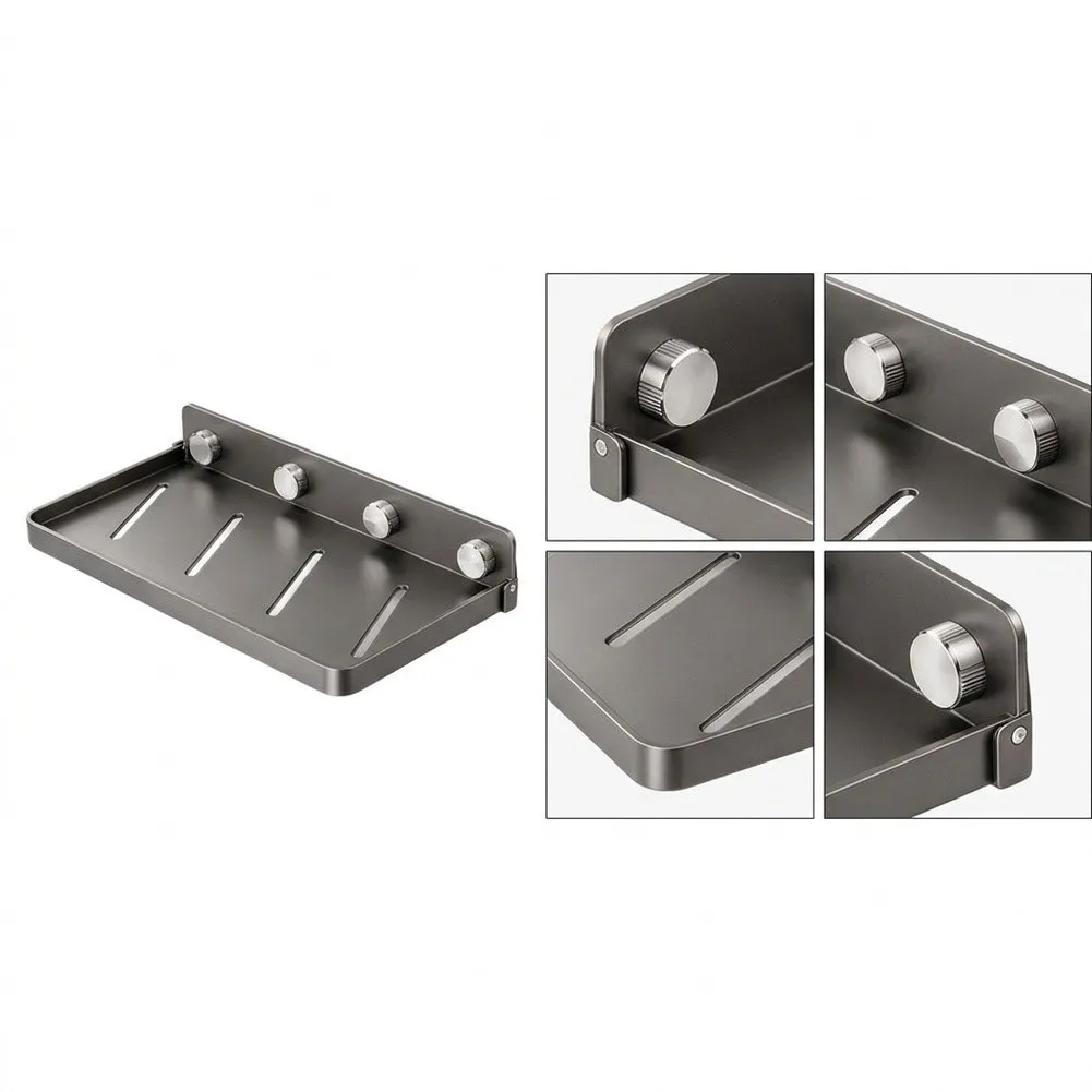Dark Gray Foldable Wall Mounted Shelf with Suction Cups for Bathroom For Towels Clothes 40 cm Wide 20.4 cm Depth
