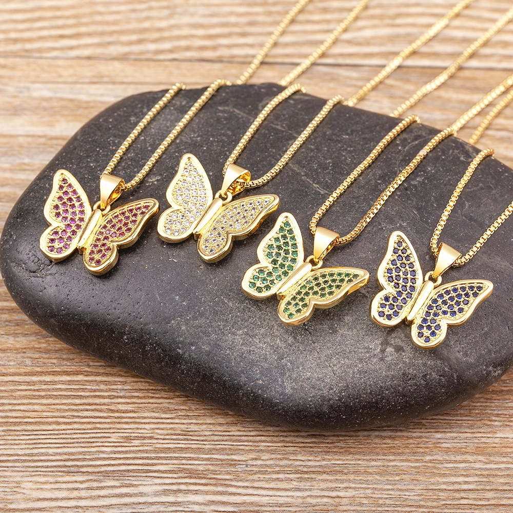 Nidin New Korean Fashion Necklace Women Crystal Shine Zircon Butterfly Pendant Personality Birthday Gift Party Wedding Jewelry