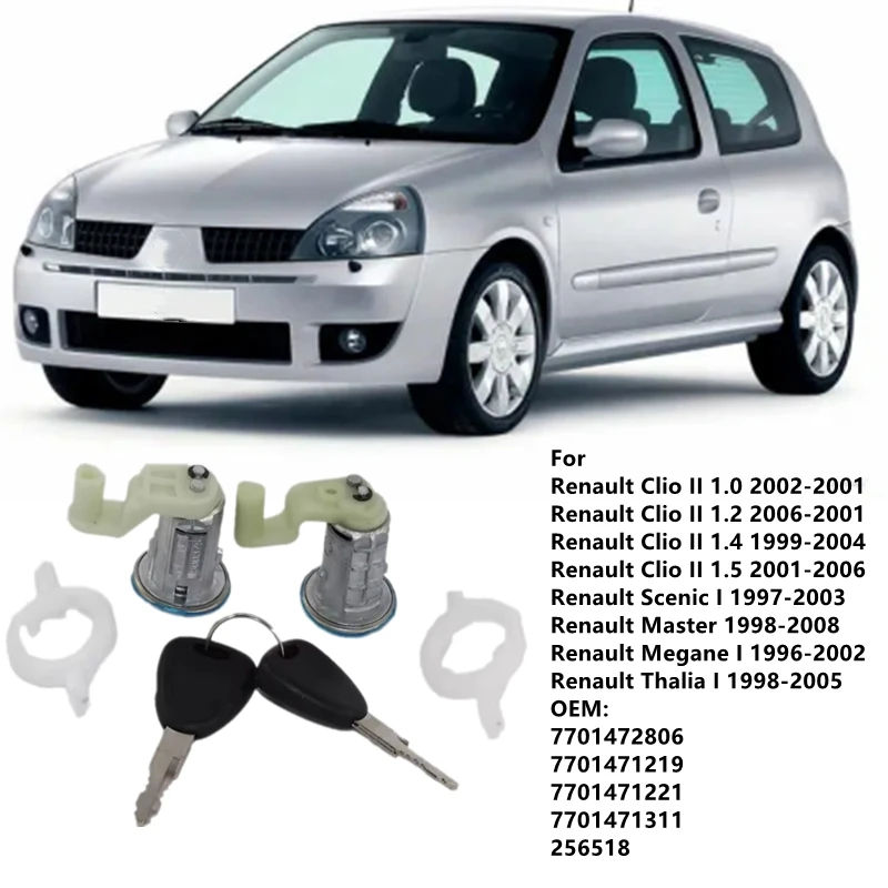 a pair of Door Lock Cylinder For Renault Clio II 1999-2006 Scenic I 1997-2003 Megane I 1996-2002 Thalia I 1998-2005 7701472806