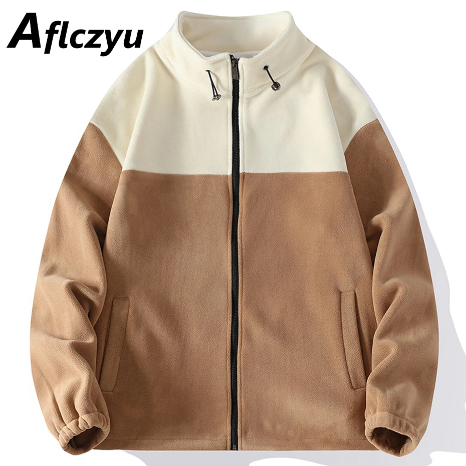 

Contrast Color Patchwork Jacket Men Autumn Spring Warm Jackets Fashion Casual Stand Collar Coats Male