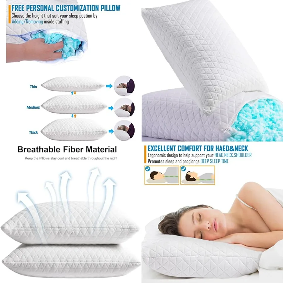 

Shredded Memory Foam Pillows for Sleeping, Bed Pillows Queen Size Set of 2 Pack Cooling Adjustable, Good for Side and Back Slee
