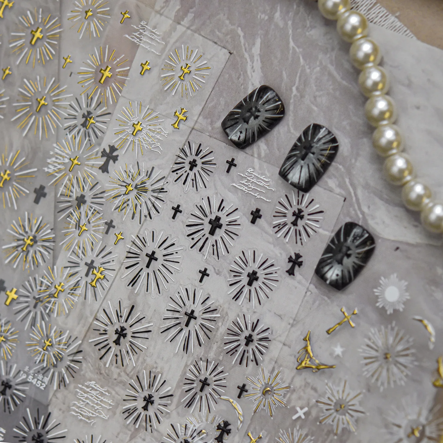 

5D Nail Stickers Gothic Style Gold Cross Angel Star Crescent Pattern Dark Style Design Nails Decorations Sticker Accessories DIY