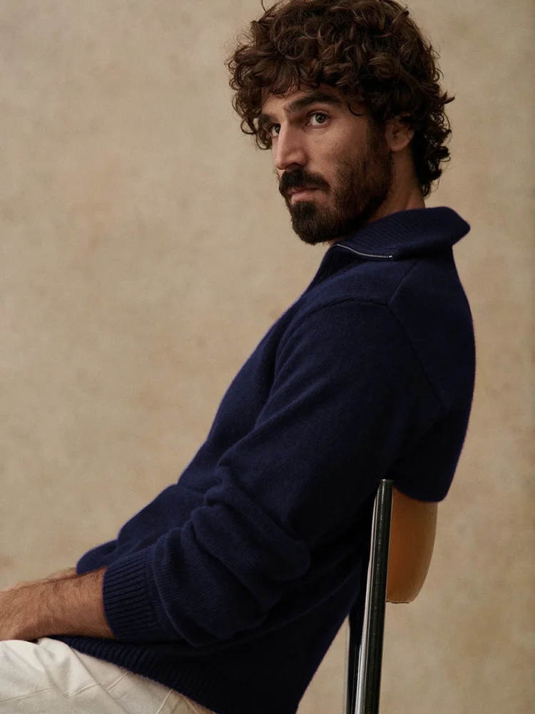   Casaco de malha de lã de seda gola alta masculino quente sli outono primavera temporada casual solto ajuste longo sve zíper