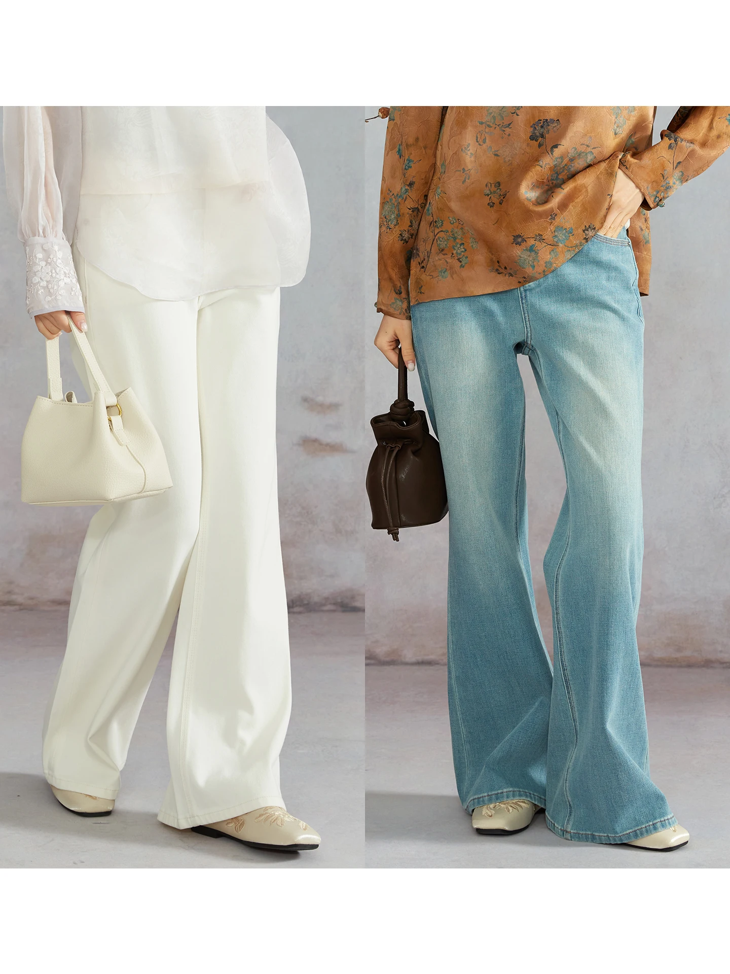 

Silviye High Waist Wide Leg Jeans Women's Spring Cotton Denim Pants Four Sides Elastic Lyocell Silk Flared Trousers