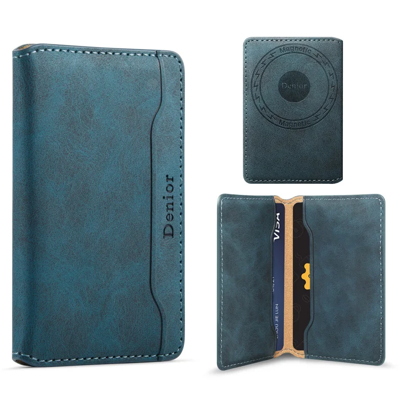 Premium PU Leather Magnetic Card Holder Wallet with RFID Blocking Retro Slim Minimalist Embossed Design Multi-purpose Purse
