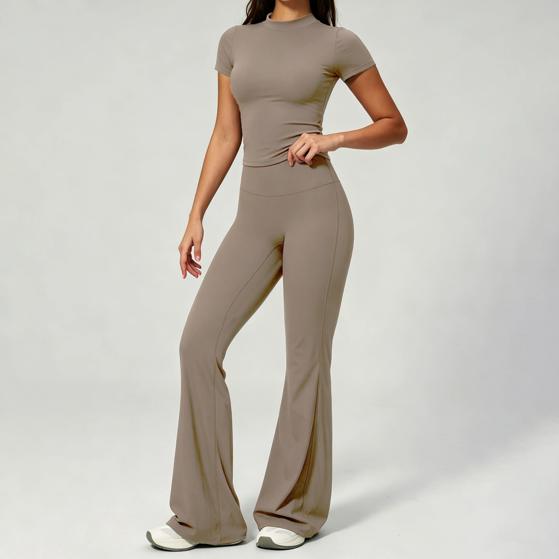 Women's Pilates Yoga Set 15 Colors Nylon Brushed Slim Fit Flare Pants Workout Outfit Slimming Fitness Running Sport Suit