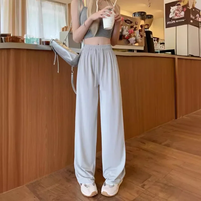 Sweet Pants for Women College Girls Young Candy Color High Street Chic Ins Korean Style Loose Thin Spring Summer Elastic Waist