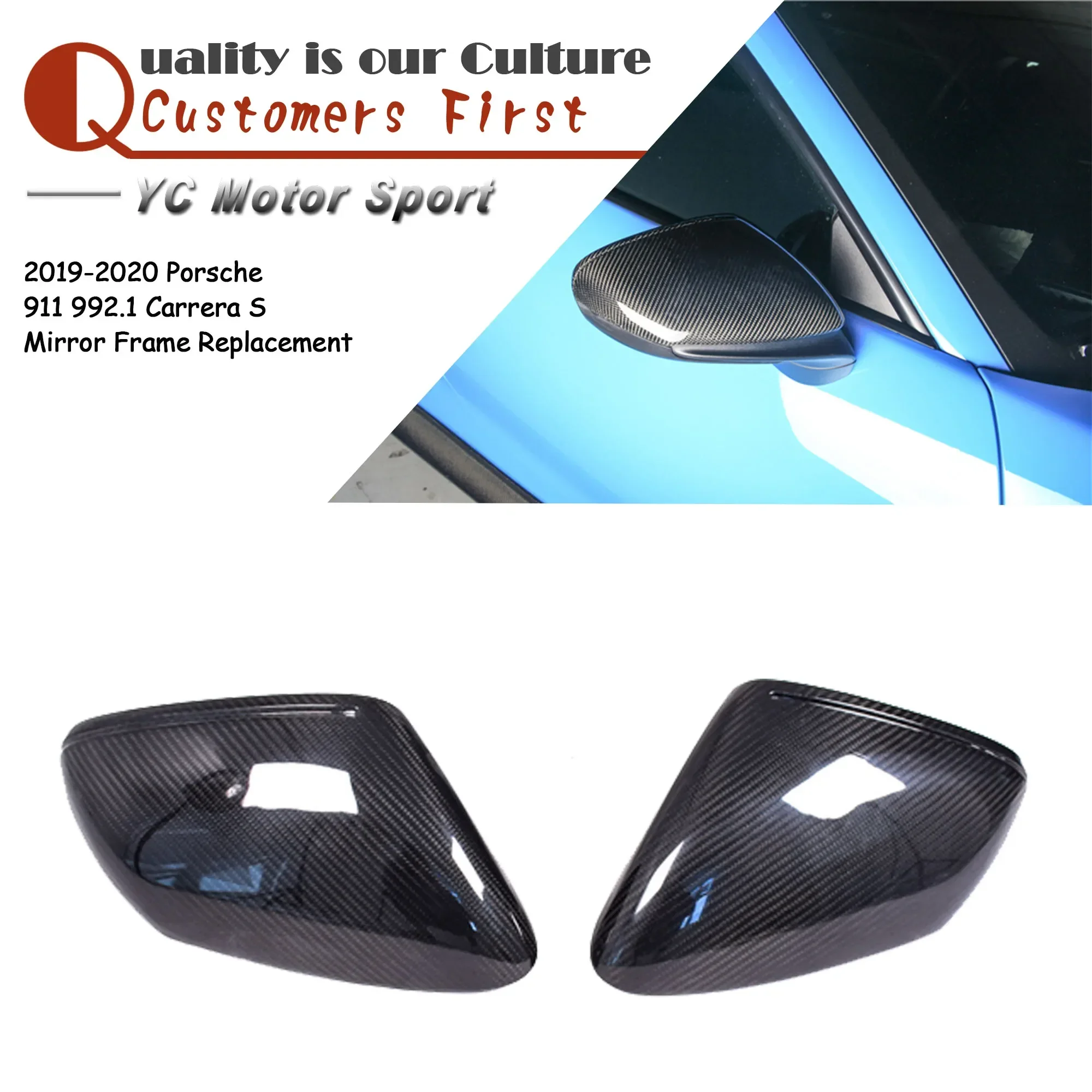 

Car Accessories Dry Carbon Fiber Mirror Frame Replacement Fit For 2019-2020 911 992.1 Carrera S Mirror Frame Replacement