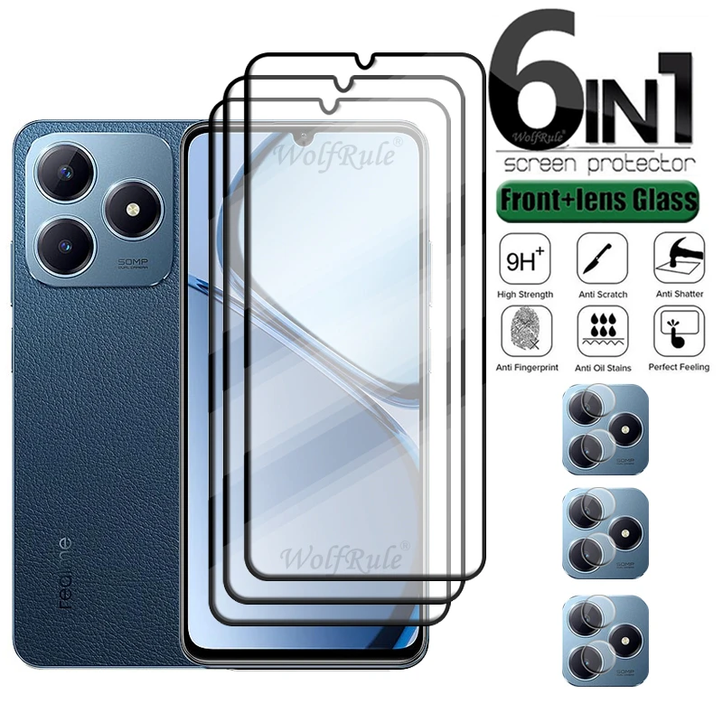 

6-in-1 For Realme C63 Glass OPPO Realme C63 C 63 Tempered Glass Full Cover Glue 9H HD Screen Protector For Realme C63 Lens Glass