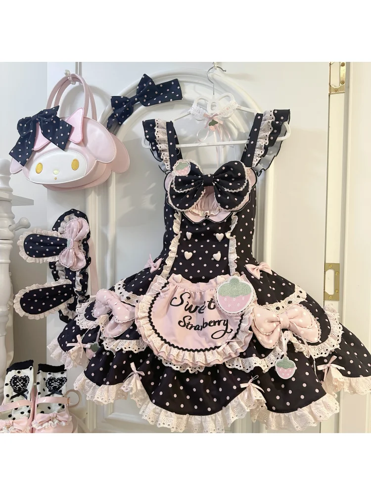 

Strawberry Wave Point Jsk Dress Original Sweet Lolita Girl Cute Strawberry Dress Japanese Student Tea Party