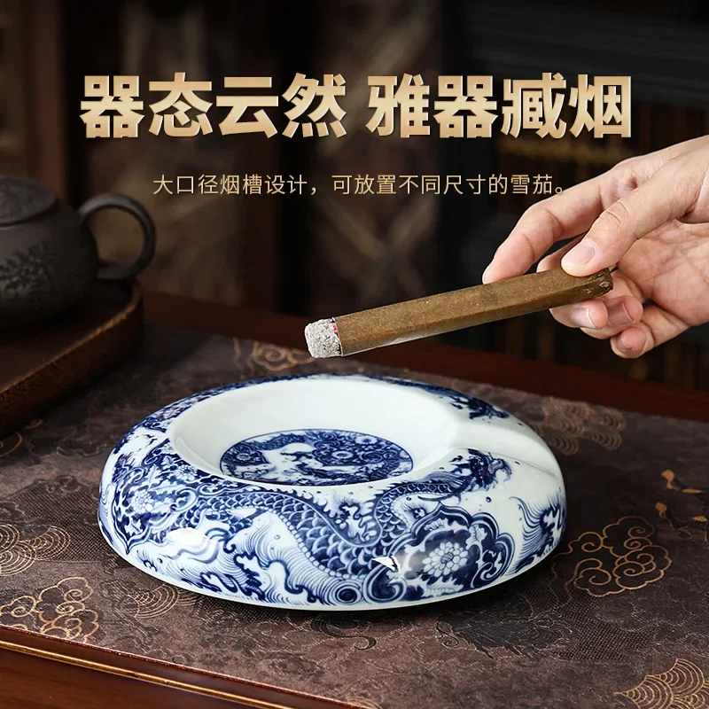 DSA blue and white dragon pattern cigar tank household living room ceramic ashtray living room large household coffee table