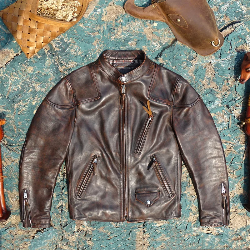 

Классическое американское кожаное джато с воротником-стойкой, желтое чайное сердце, мужское облегающее городское пальто с воротником-стойкой