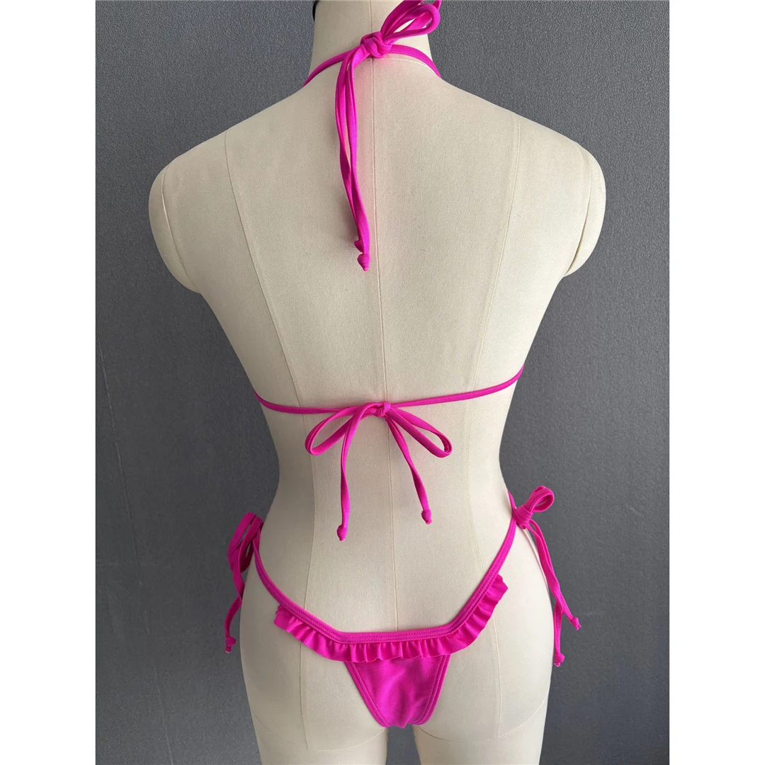 S - XL Neckholder-Bikini mit Rüschen und Raffungen, zweiteiliger Bikini-Set für Damen, Badeanzug, Badebekleidung, Badehose, Modell V6143 – Detail 10