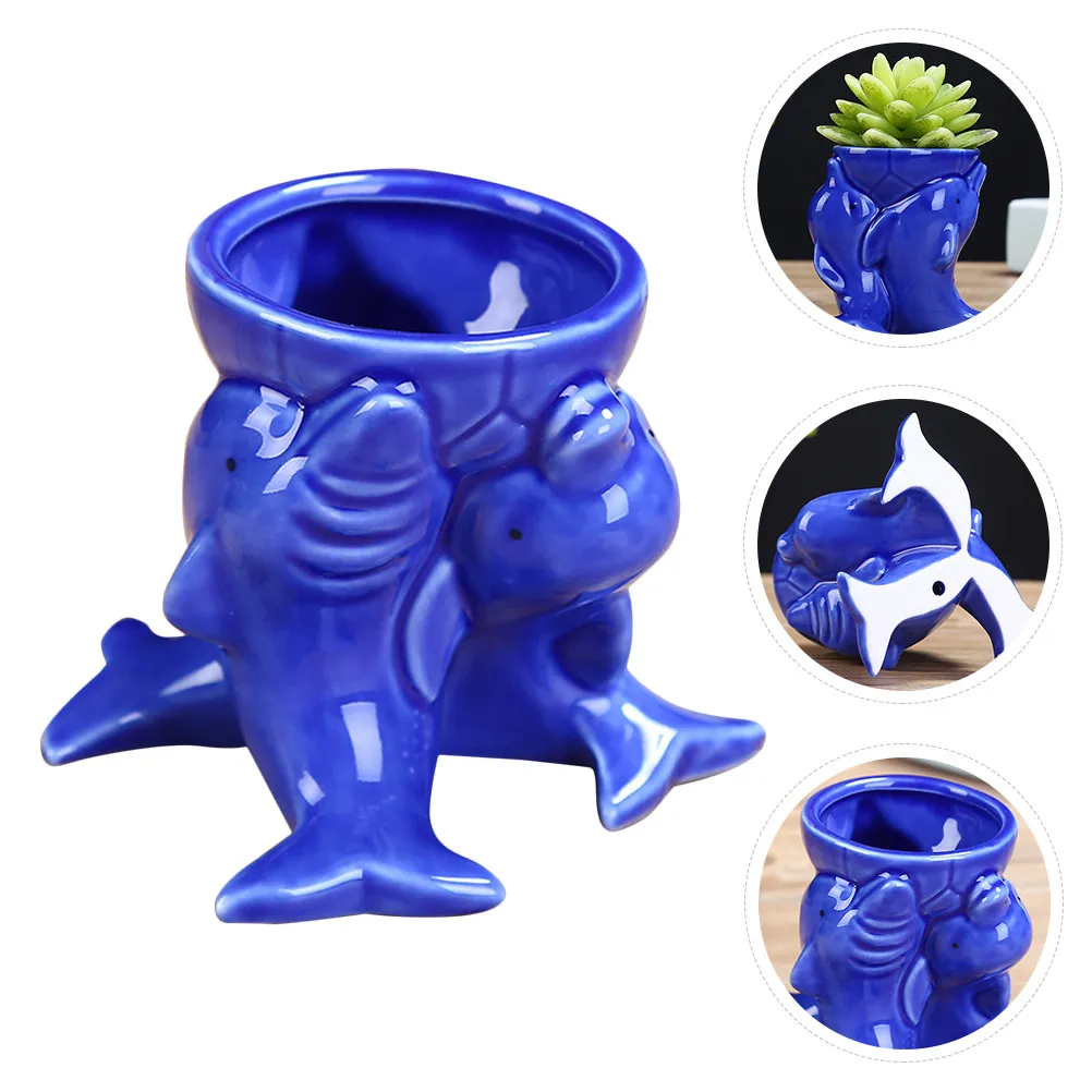 1Pcs Dolphin Design Ceramic Flower Pot Multifunction Desktop Pen Holder Succulents Container Garden Ceramic Flower Pots