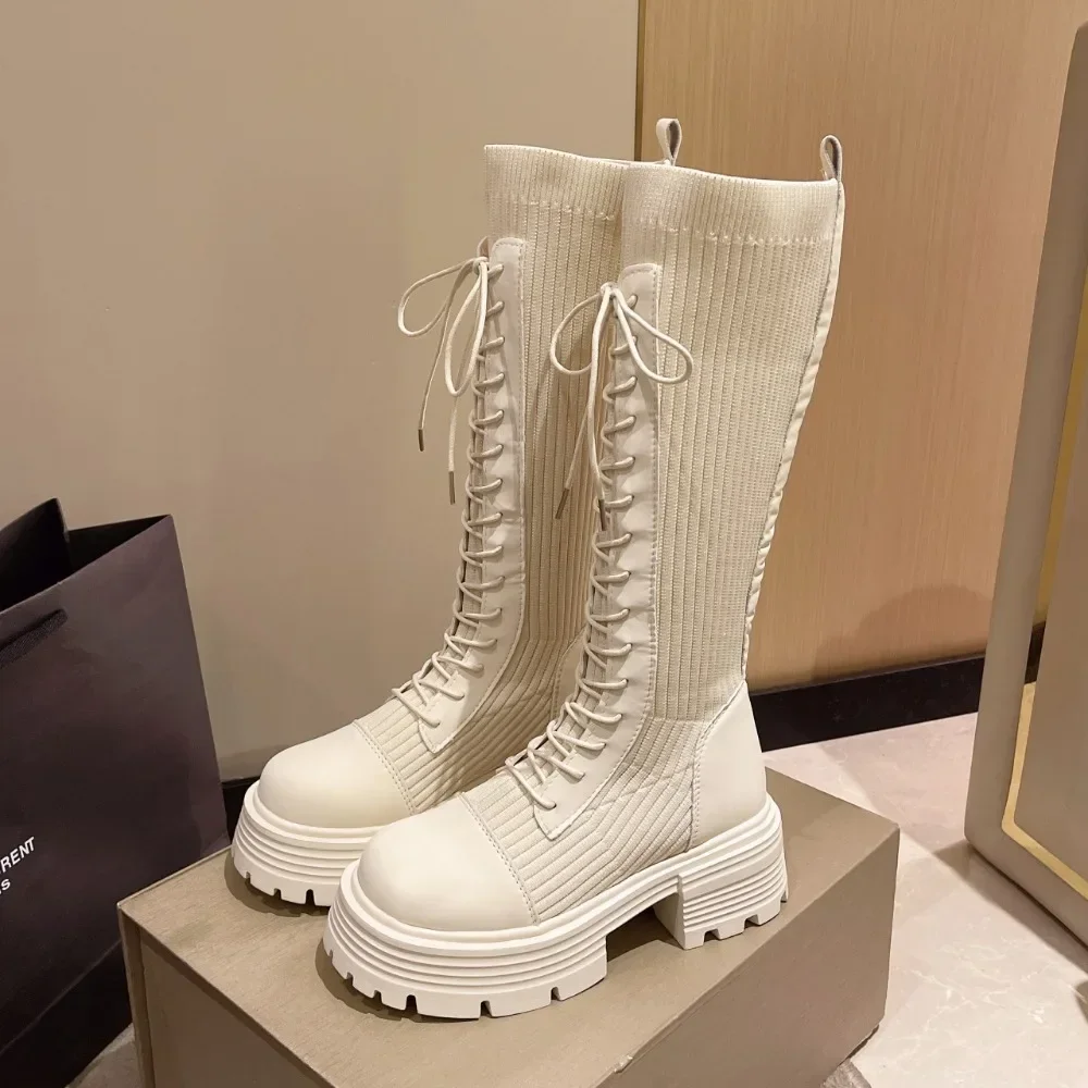 2024 autunno inverno New Chunky Platform stivali lunghi donna stivali alti al ginocchio lavorati a maglia elasticizzati con suola spessa donna Botas