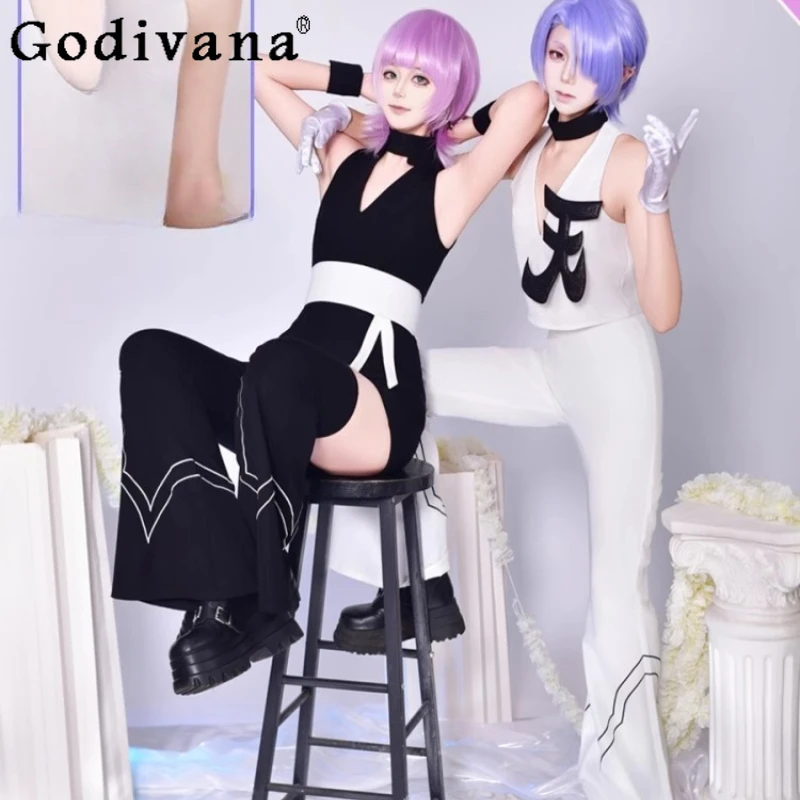 

Anime Angle Polyester Cosplay Black Casual BodySuit Women Fashion Summer Suit Sleeveless Full Set Halloween Party Pant Outfit