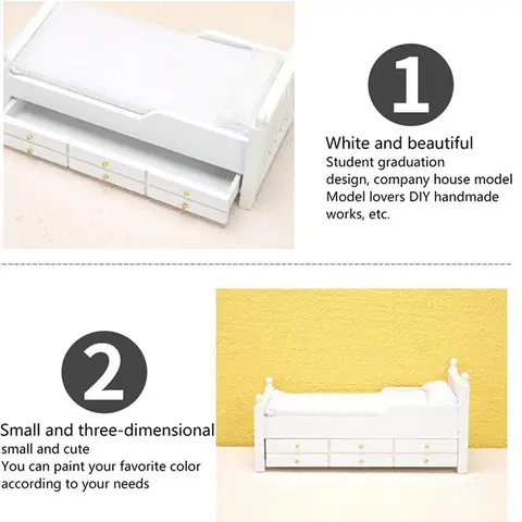 1:12 Dockhusminiatyrsäng Vit Europeisk Enkelsäng Med Låda Sovrumsmöbler Modelldekoration Leksak Dockhustillbehör 8 best sales minisäng - №2
