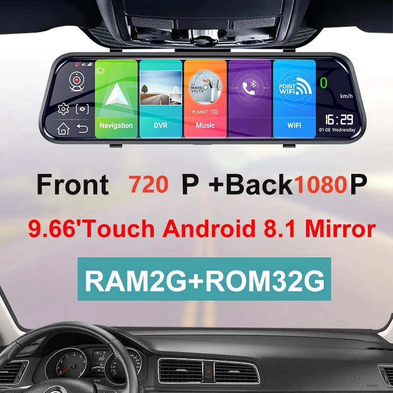 4G 10 Inch  Android 8.1 Rear view Mirror front and rear dual lens Dash Cam with ADAS FHD WIFI GPS Navigation reverse camera