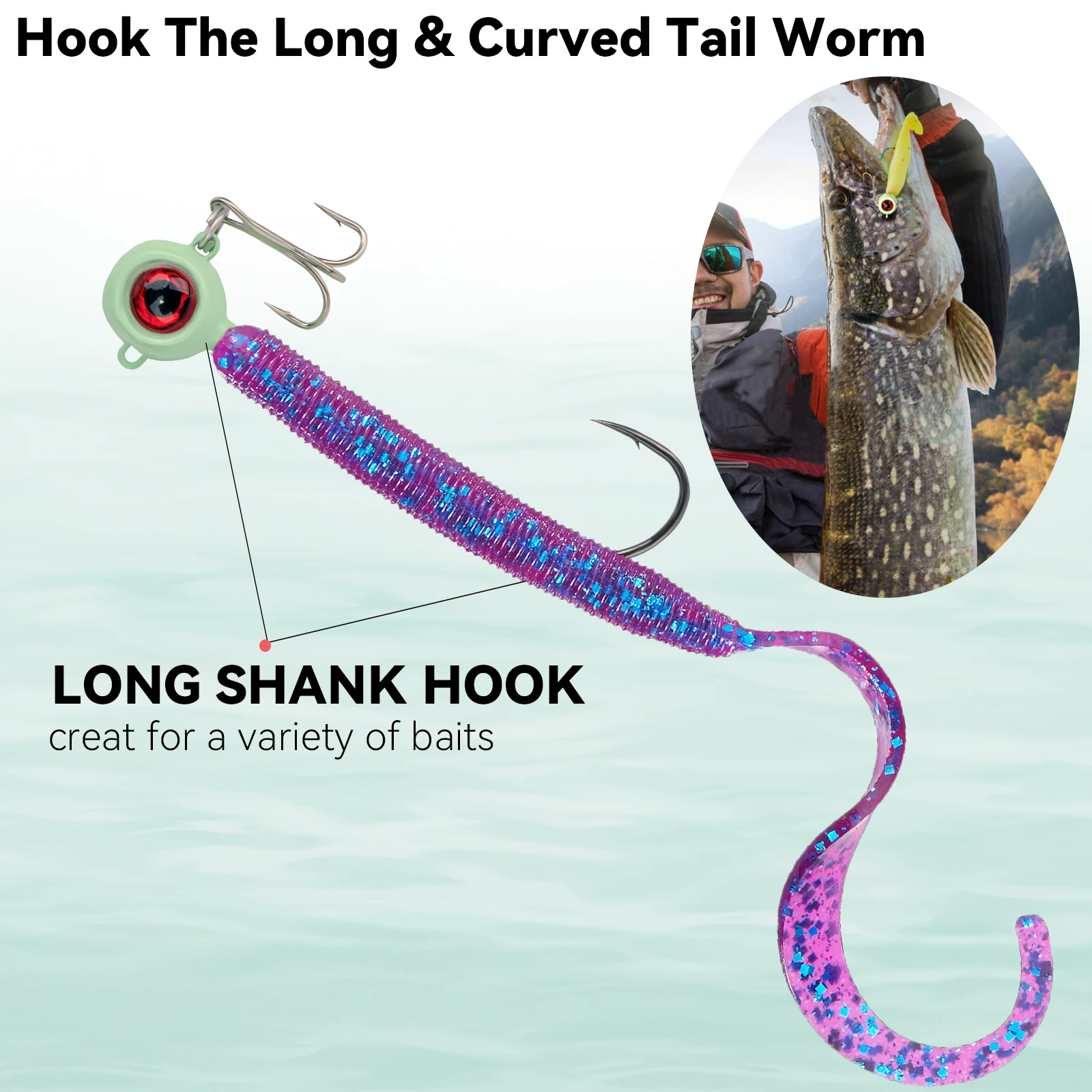 Qualy 10 pièces crochets de tête de gabarit lumineux 5g 7g hameçons à longue tige avec hameçon triple oeil de poisson crochet de gabarits pour leurres souples