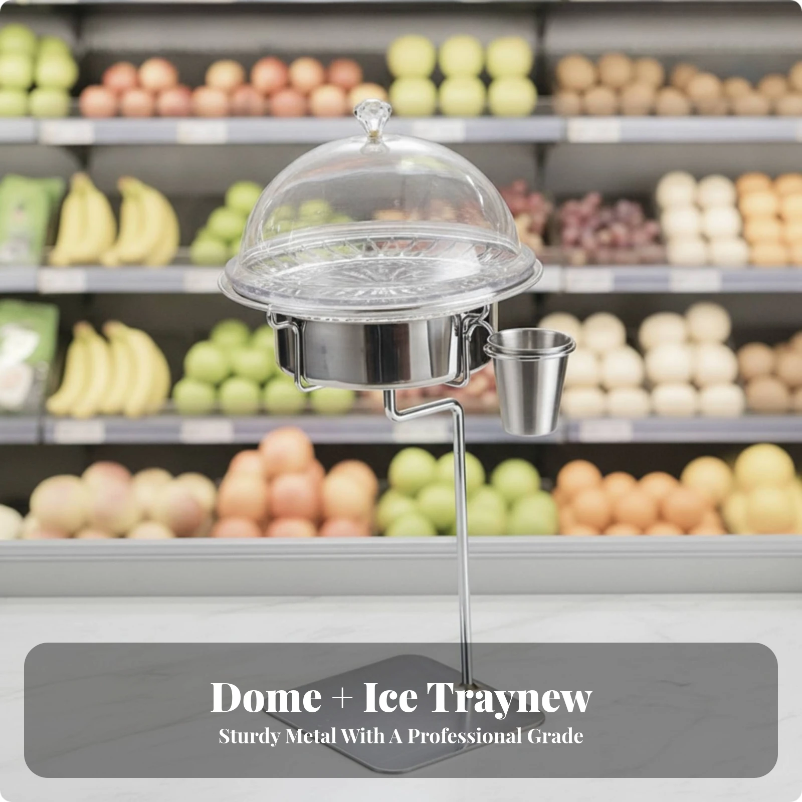 Food Tasting Stand with Dome Cover Steady Sampling Display with Stainless Steel Bowl Serveware Chilled for Supermarkets
