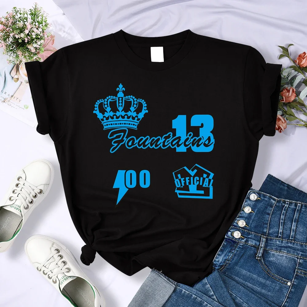 Summer Short Sleeve Soft Street  Clothes Sport Comfortable Female Sportswear Blue Crown 17 Creative Print Tee Shirts Fashion