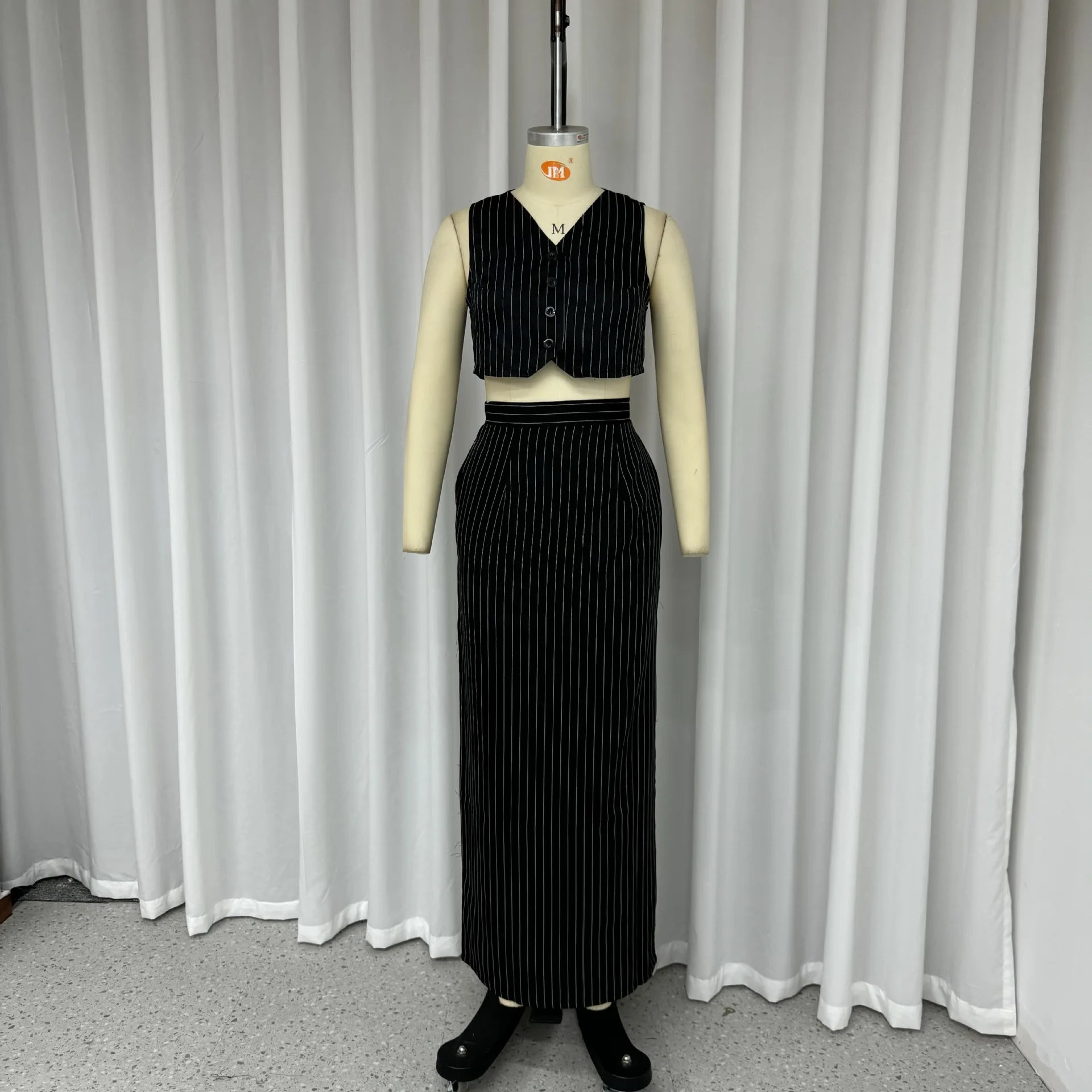 Dress Sets Women Skirts Sets Two Piece Set V Neck Sleeveless Short Tops Vest Slim Elegant Long Skirt Straight Splice High Waist