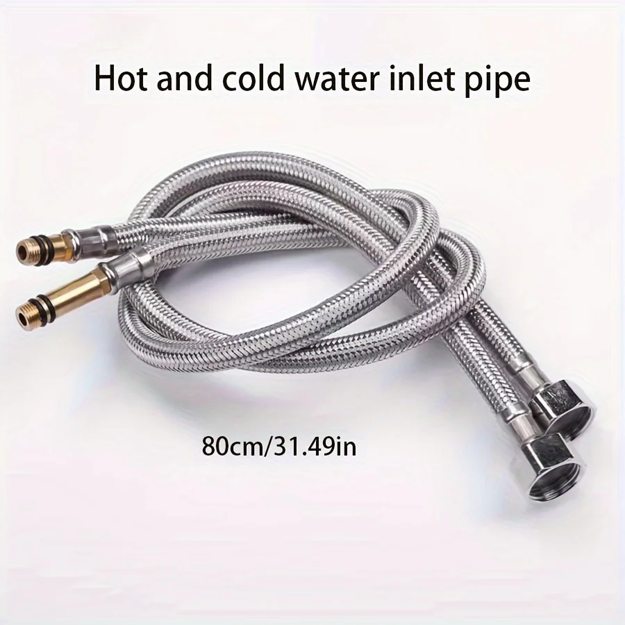 2pcs304 stainless steel metal braided hose dish basin basin hand washing pointed steel wire hose double head hot and cold water