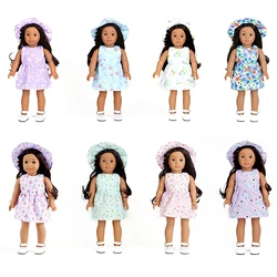 Hat Dress Set Fit 16-18Inch/40-45cm Born Baby Doll Clothes Rebirth Doll American Girl Floral Dress Sun Hat Doll Accessory Gift