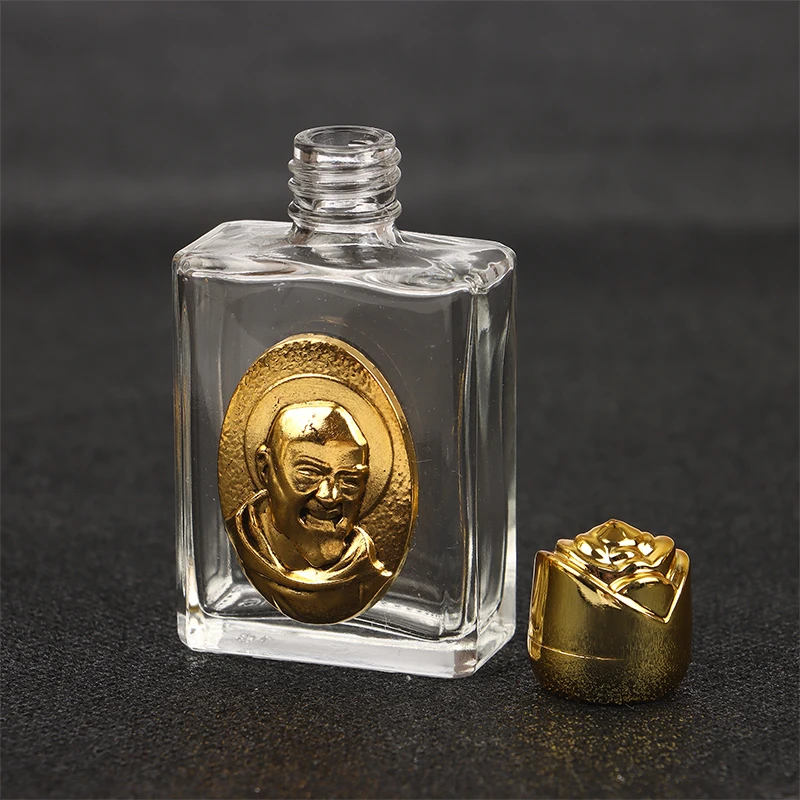 Cubierta de rosa dorada, botella de agua bendita de vidrio sagrado, botella de cruz religiosa, escultura virgen cristiana, botella a prueba de fugas