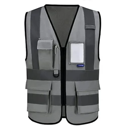 A-SAFETY Hoge Zichtbaarheid Reflecterende Vest Met Zakken En Rits, Hi Nl Werk Vest Voor Mannen Vrouwen (Grey Xxl)