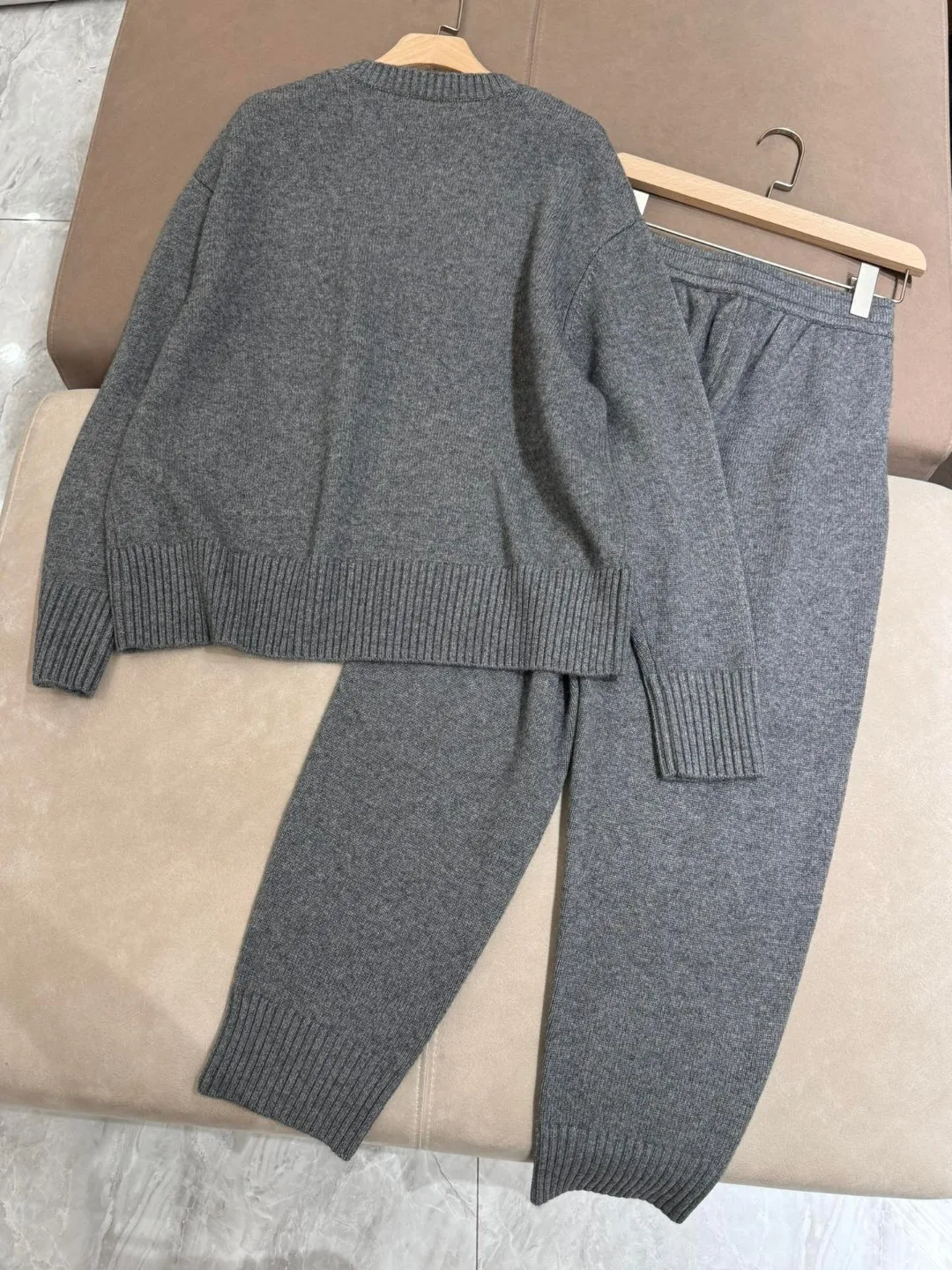 Autumn Women\'s 100% Cashmere Pants Suit Long Sleeve Knitted Sweater Pullover + Elastic Waist Trousers 2 Piece Set For Woman