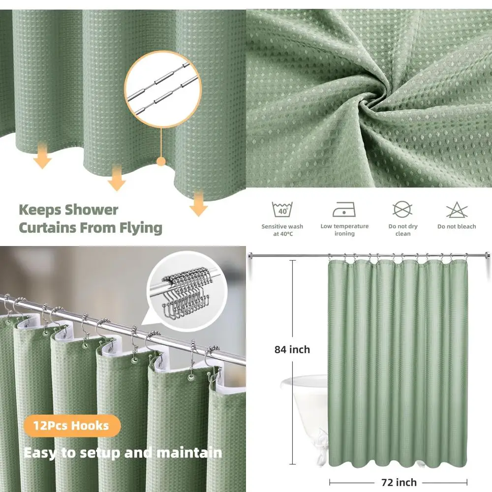 

Double-Sided Waterproof Waffle Weave Shower Curtain Set with 12 Hooks, 72x84 Inches, Heavy Duty Polyester